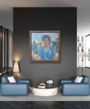 Load image into Gallery viewer, Large oil painting set against a grey wall in a modern living room