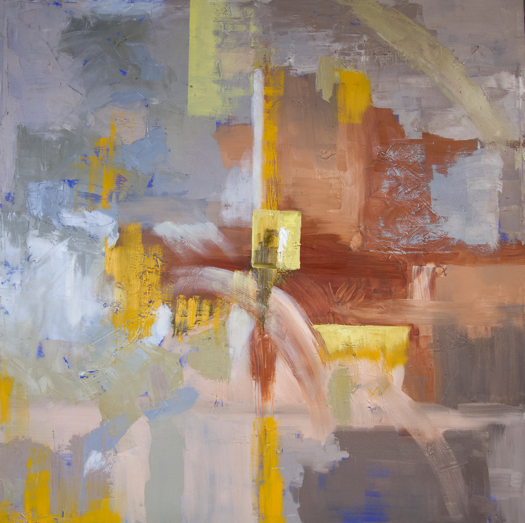 large original abstract oil painting in earth and blue tones